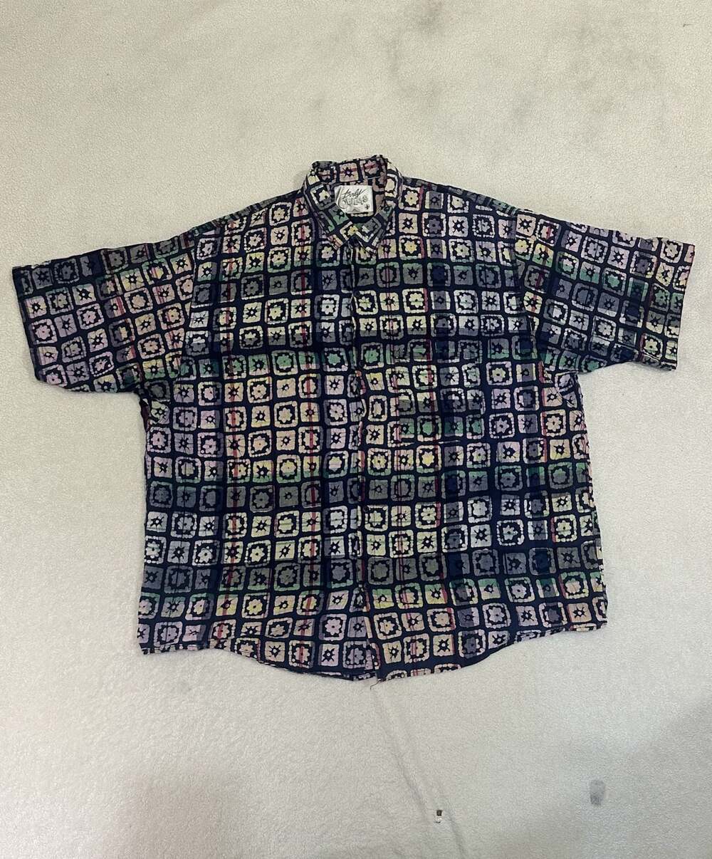 Vintage Body Objects Geometric Pattern Button Up Shirt